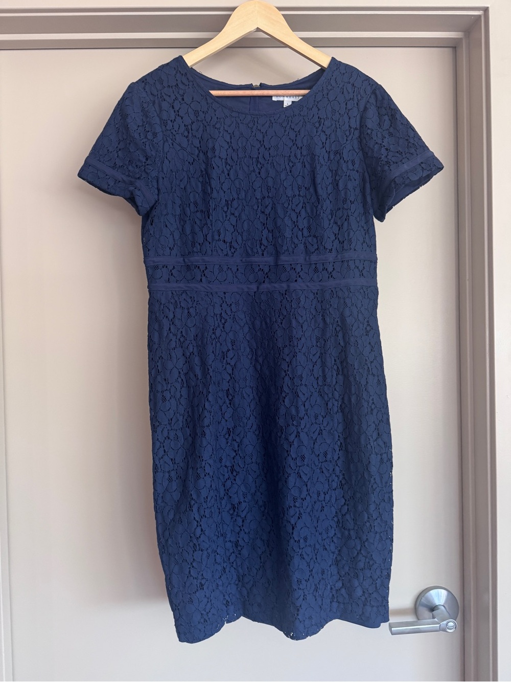 DownEast Navy Lace Midi Dress with Short Sleeves